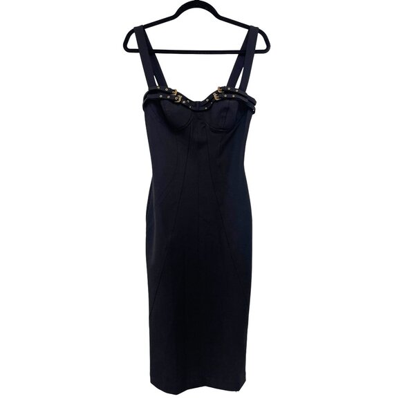 Versace Jeans Couture $675 Black Corset Buckle Midi Dress NWT Size 40 Small - Picture 5 of 13